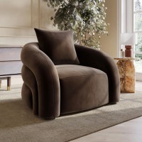 Modern Brown Velvet Armchair with Cushion - Zuri