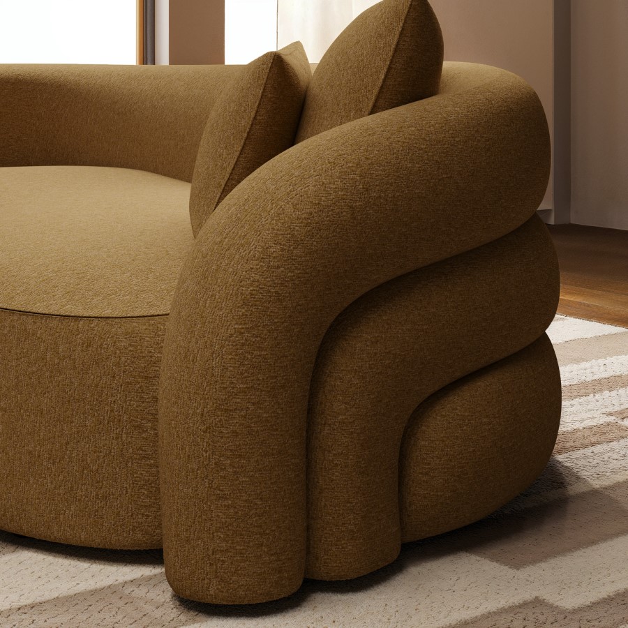 Caramel Brown Chenille Right Hand Facing 4 Seater Curved Corner Sofa - Zuri