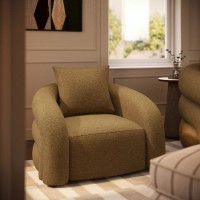 Modern Caramel Brown Chenille Armchair with Cushion - Zuri