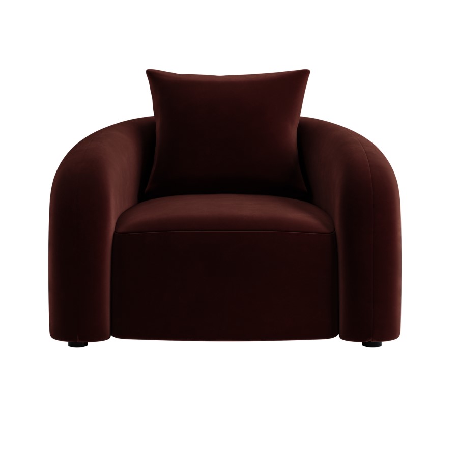 Modern Deep Red Velvet Armchair with Cushion - Zuri