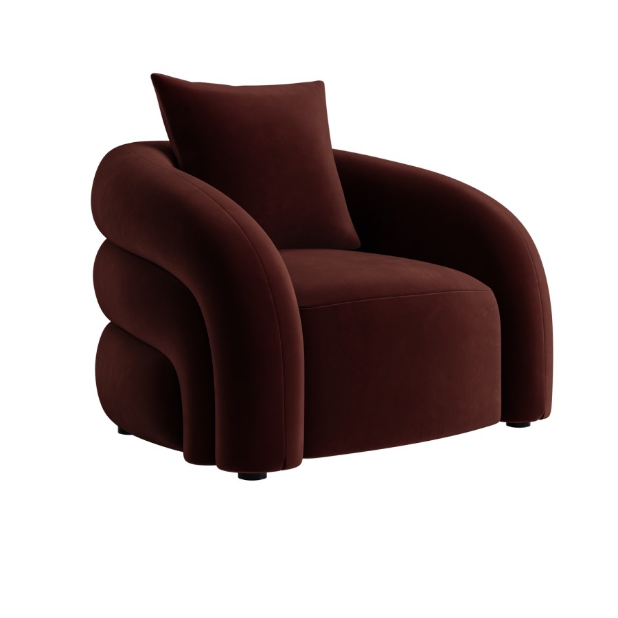 Modern Deep Red Velvet Armchair with Cushion - Zuri