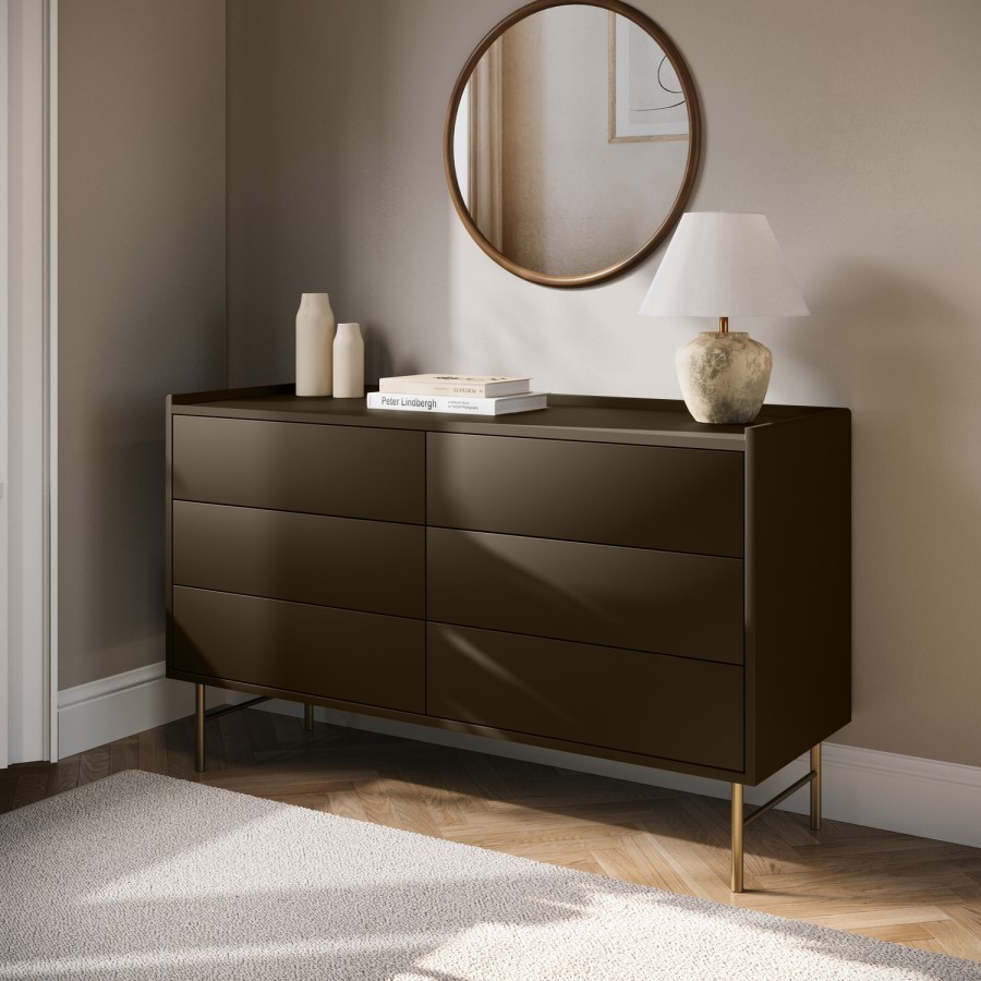 Wide Khaki Green Modern 6 Drawer Chest of Drawers - Zane