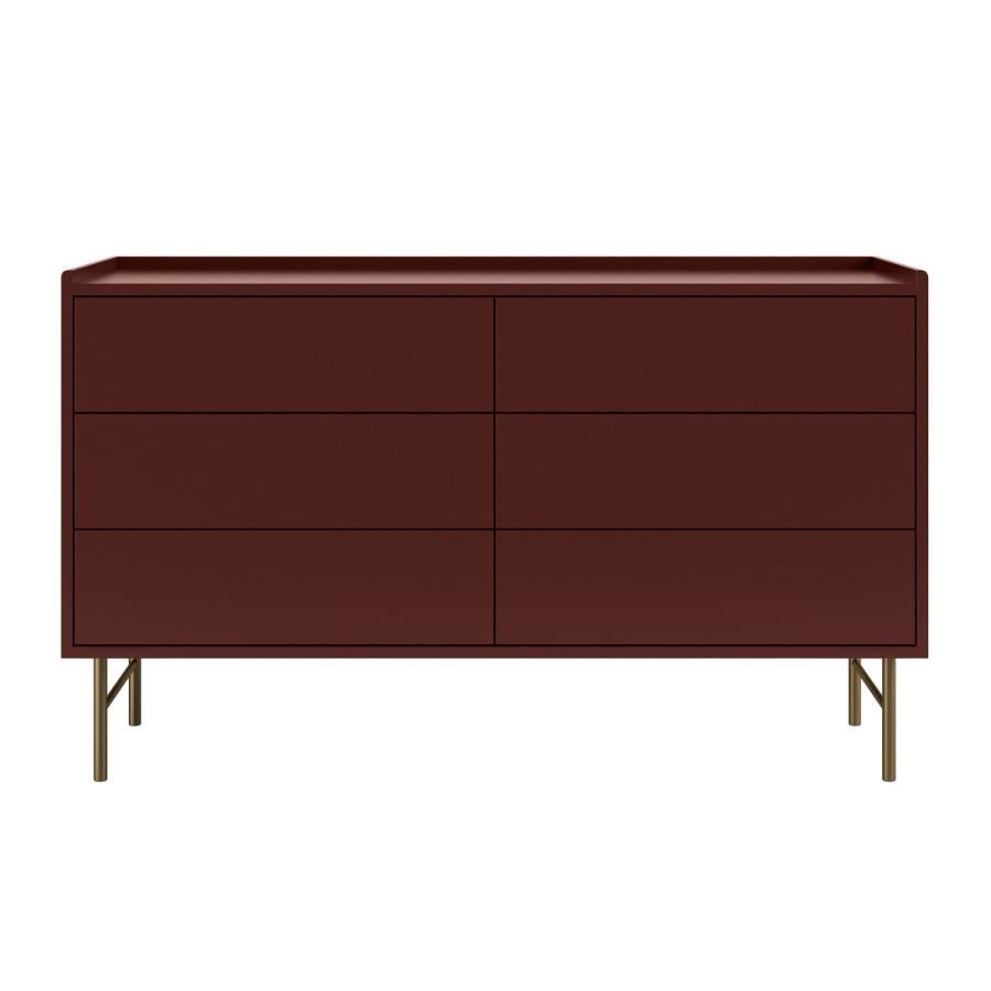 Wide Burgundy Modern 6 Drawer Chest of Drawers - Zane