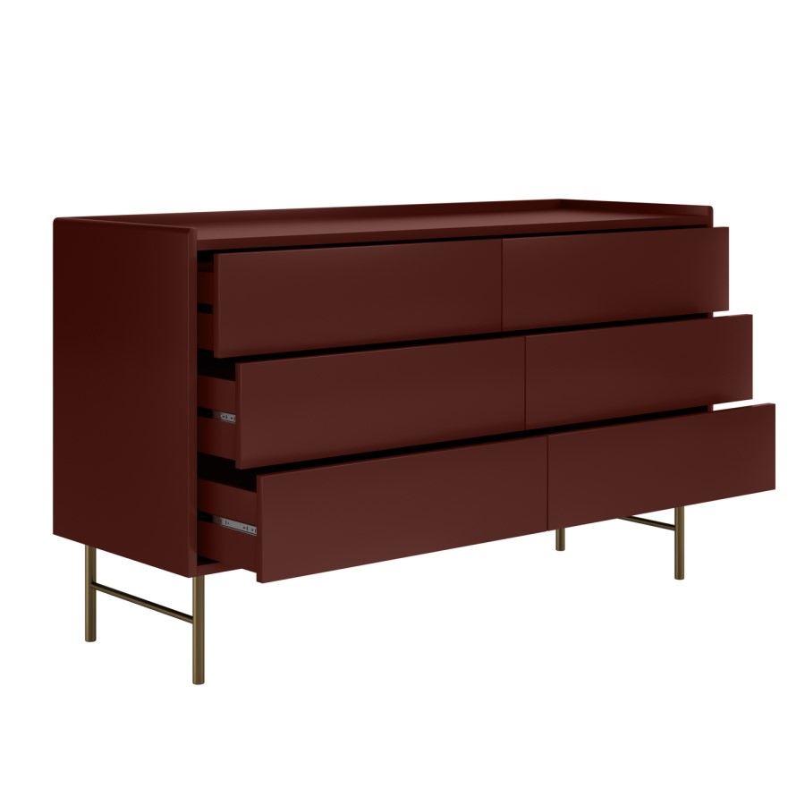 Wide Burgundy Modern 6 Drawer Chest of Drawers - Zane