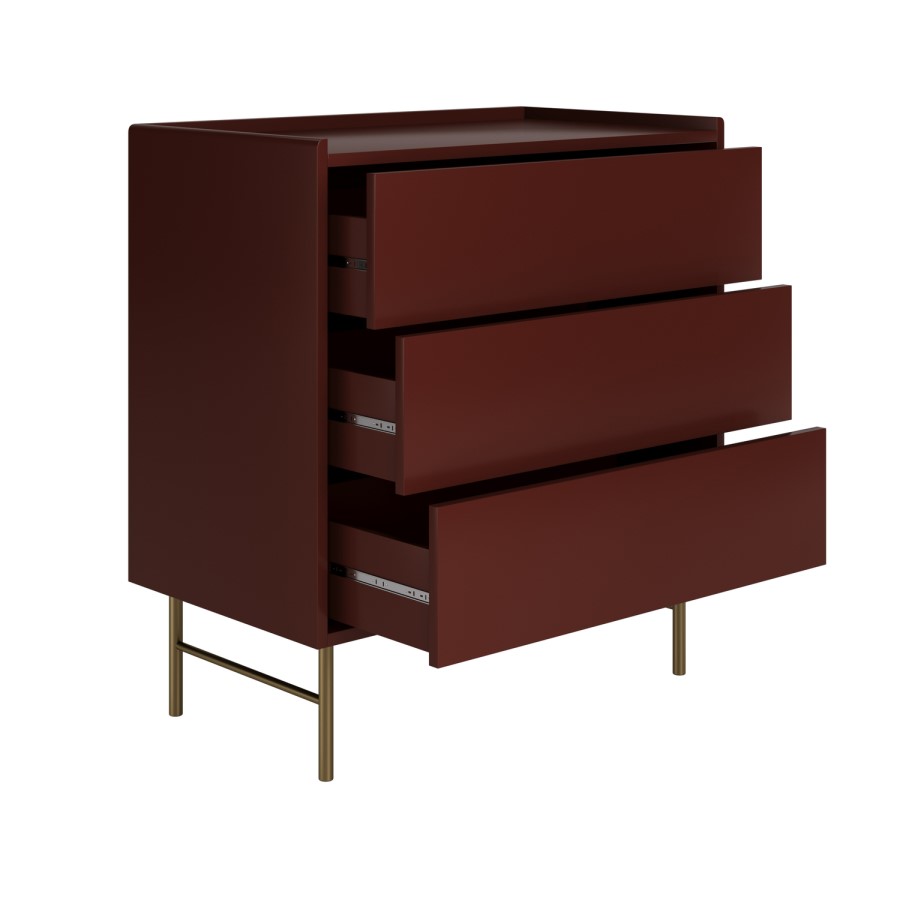 Burgundy Modern 3 Drawer Chest of Drawers - Zane 